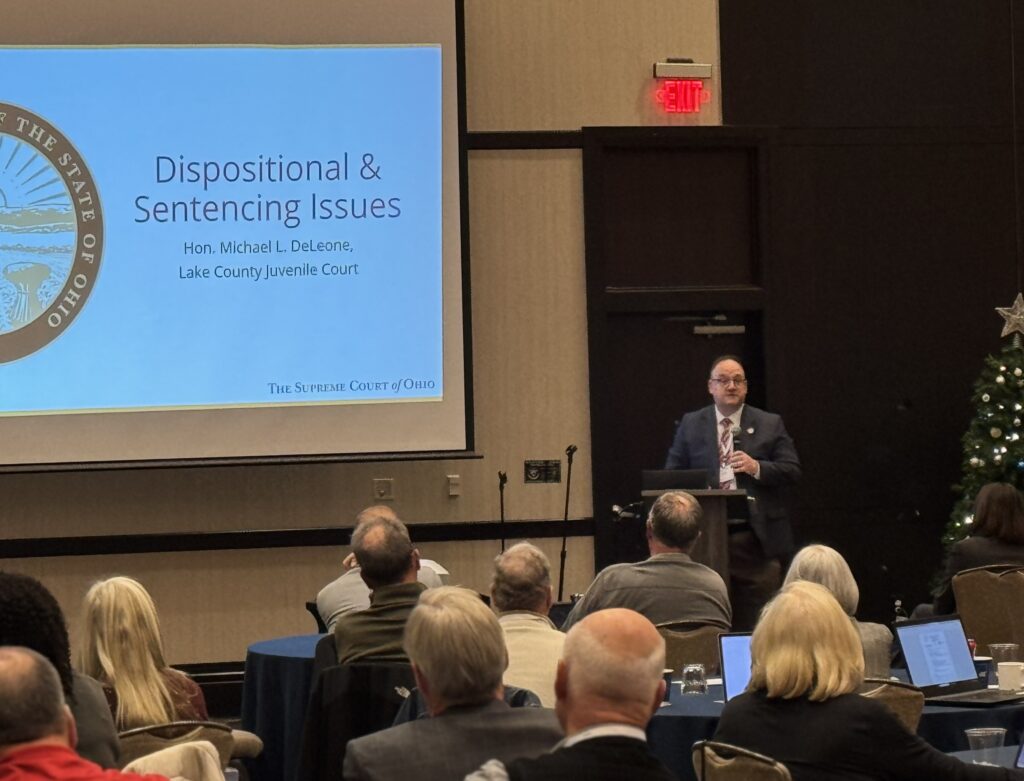 Judge DeLeone presenting at the 2025 Ohio Association of Juvenile Court Judges Winter Conference