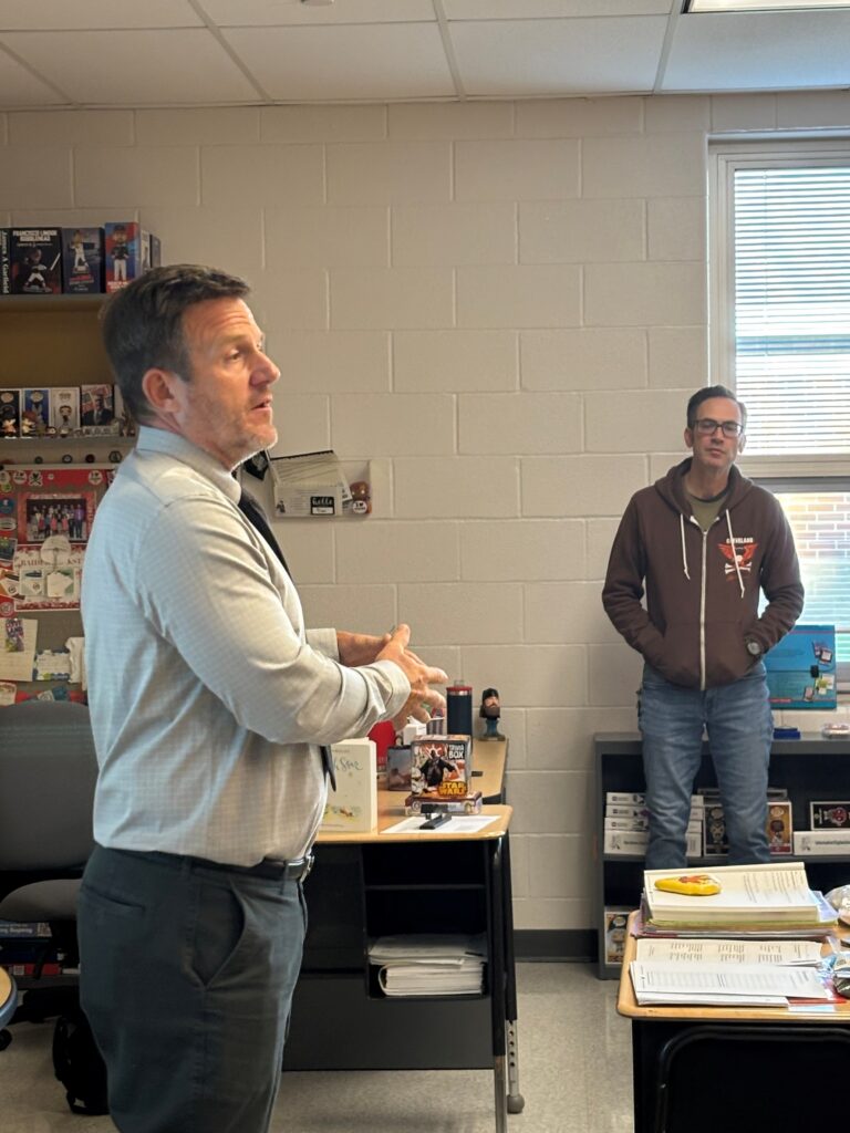 Dennis Carr speaking at Maple Elementary