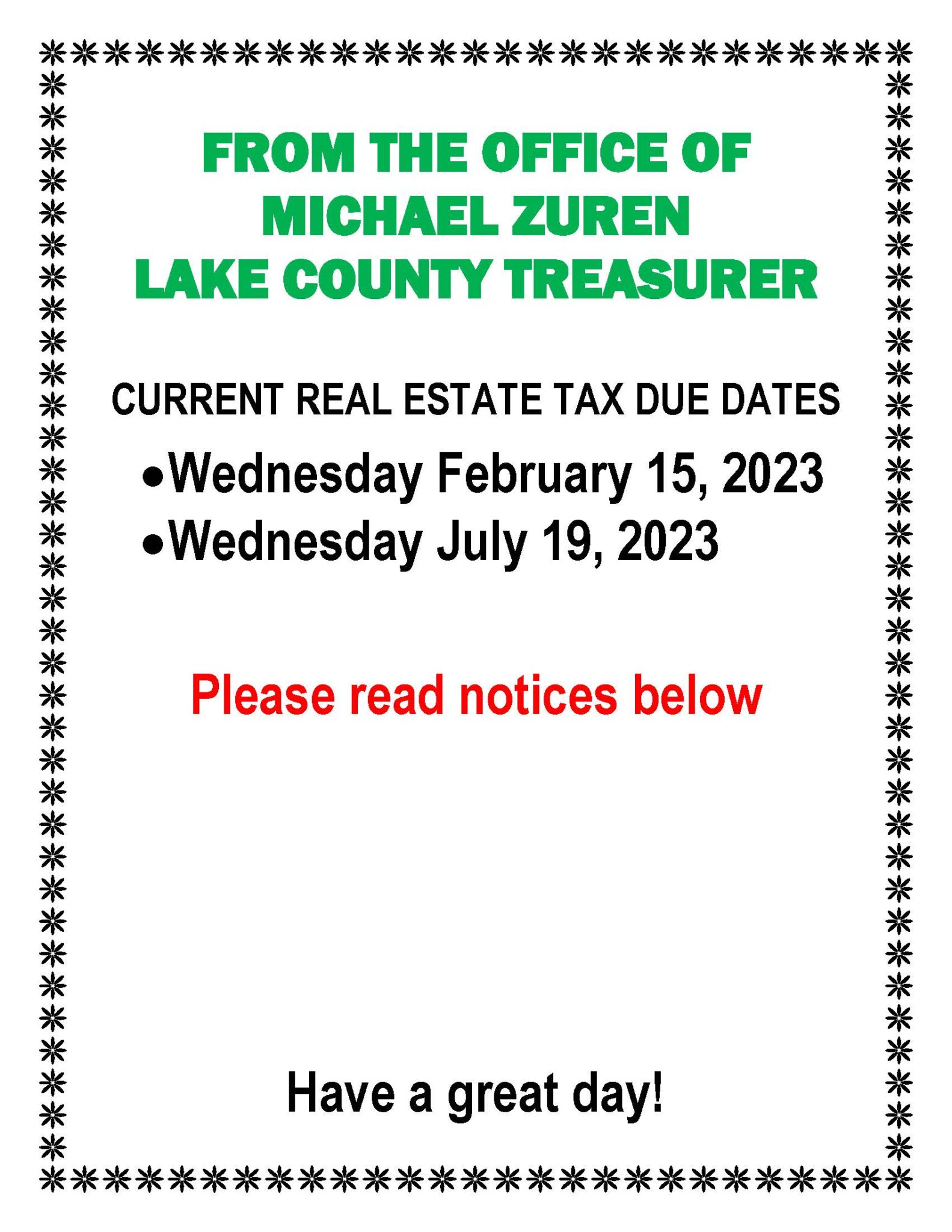 Property Tax Due Dates Treasurer