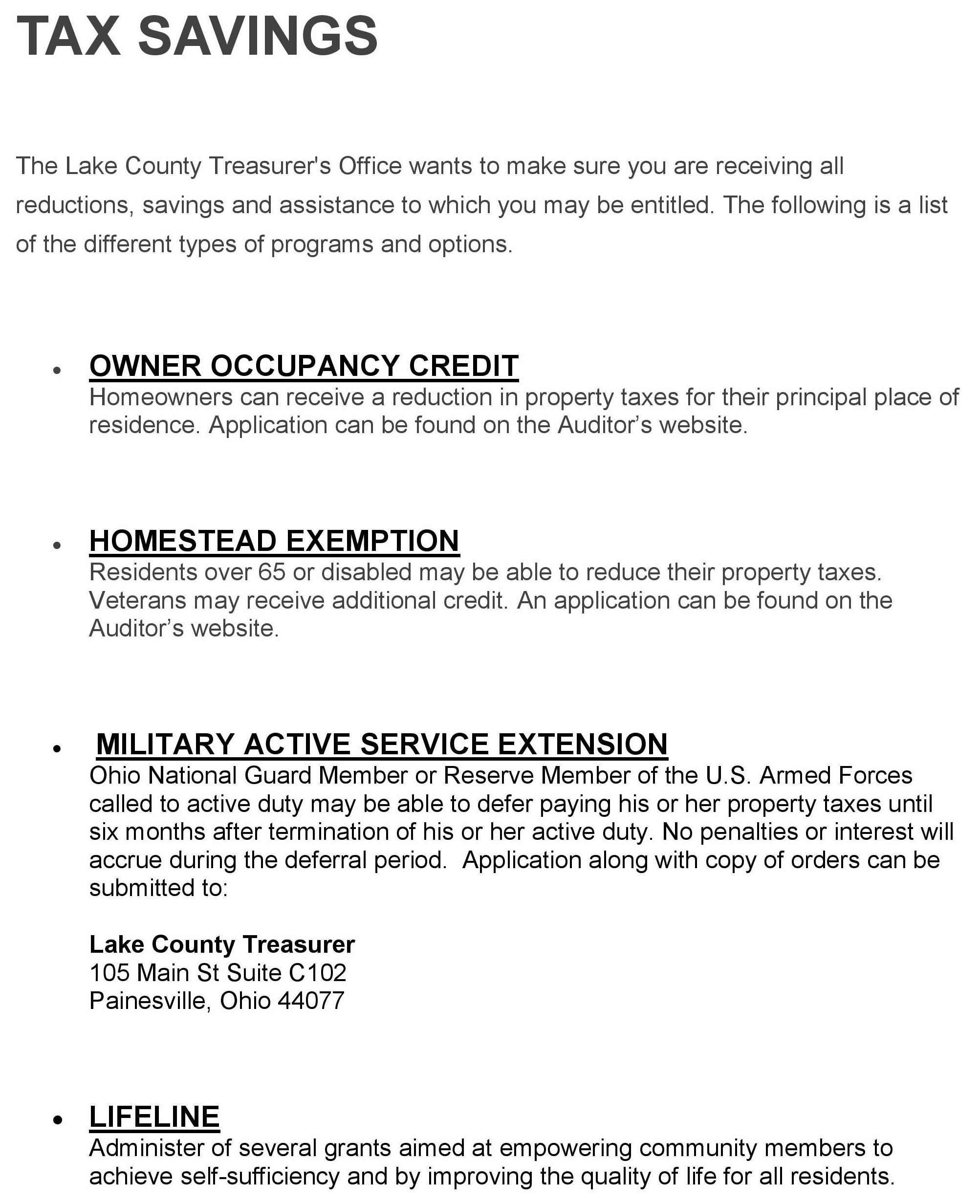 Tax Savings - Treasurer